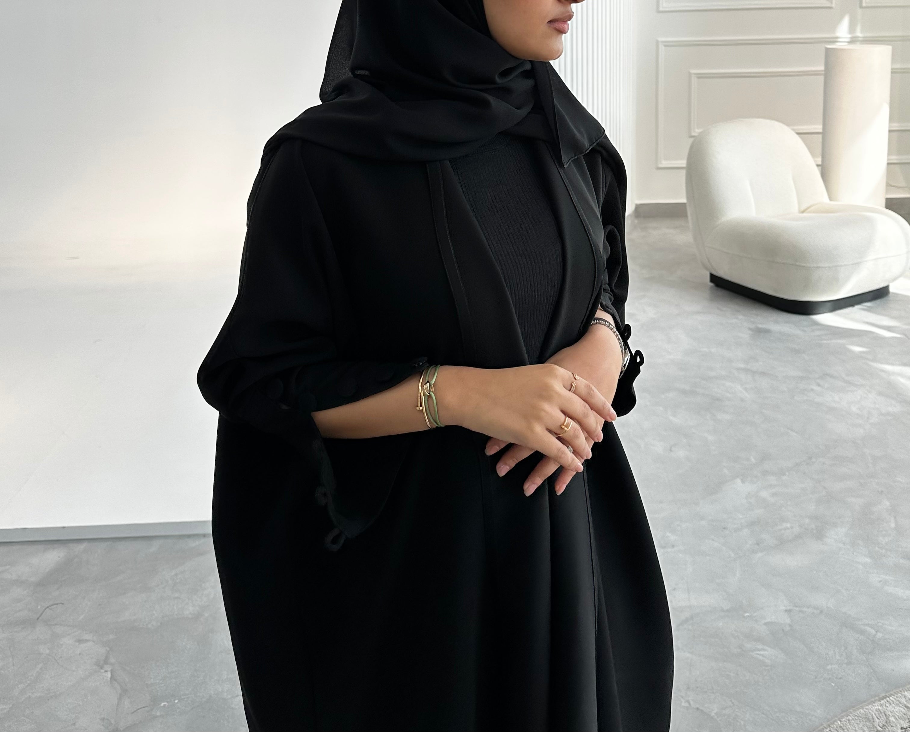 Black buttons classic Abaya