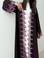 Purple Lace Open Abaya with Shaila