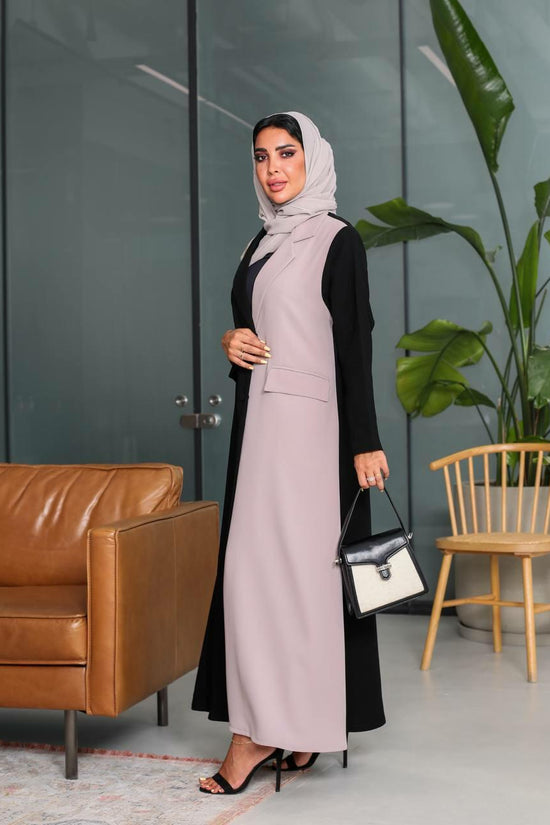 Black with Beige Blazer Abaya