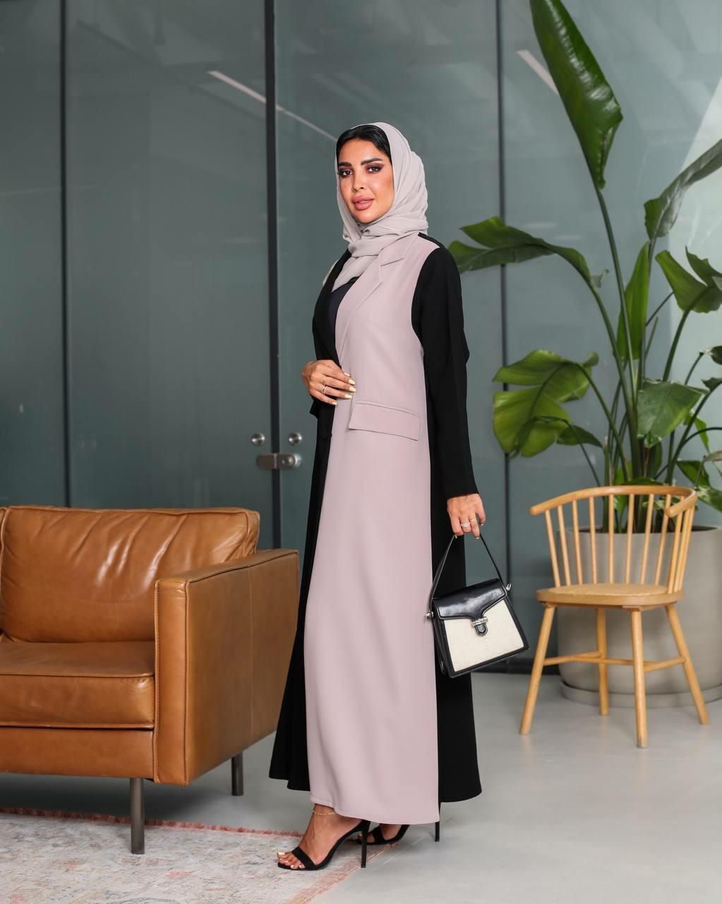 Black with Beige Blazer Abaya