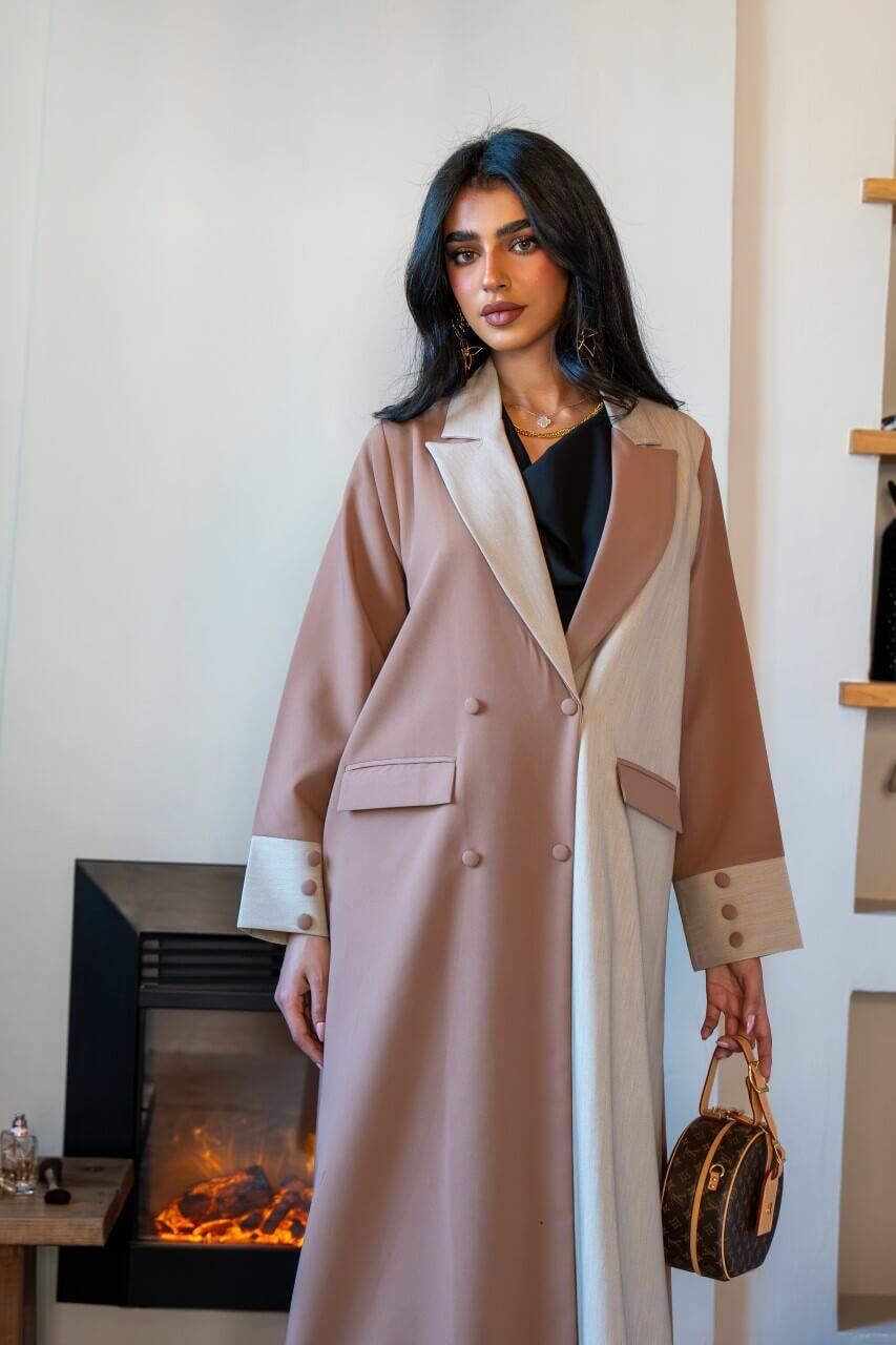 Light beige and nude crepe blazer abaya