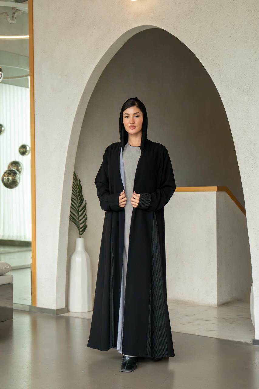 black crepe abaya  lined with gray chiffon