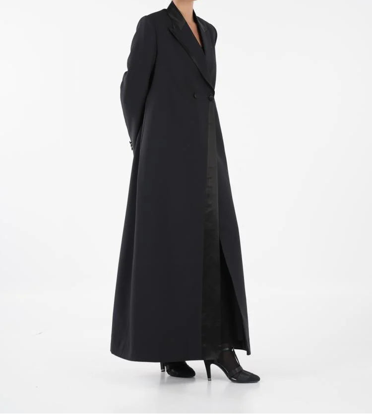 Luxury Black Satin Lapel Blazer Abaya