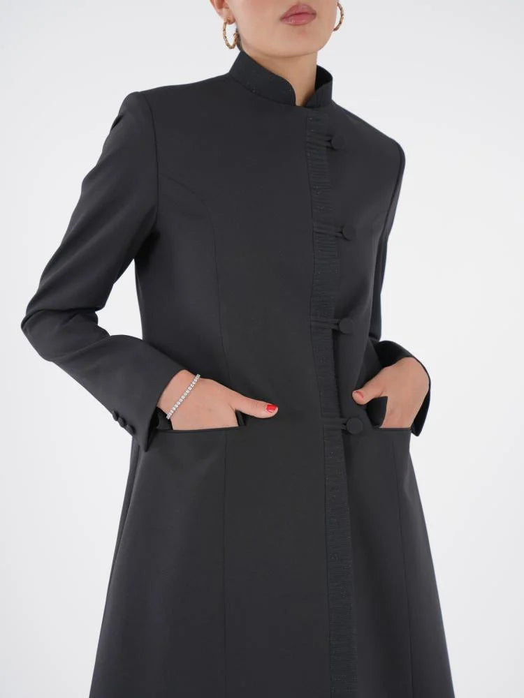 Premium Black Mandarin Collar Open Abaya
