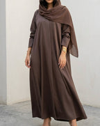 Classic Chocolate Brown Abaya with Matching Chiffon Hijab