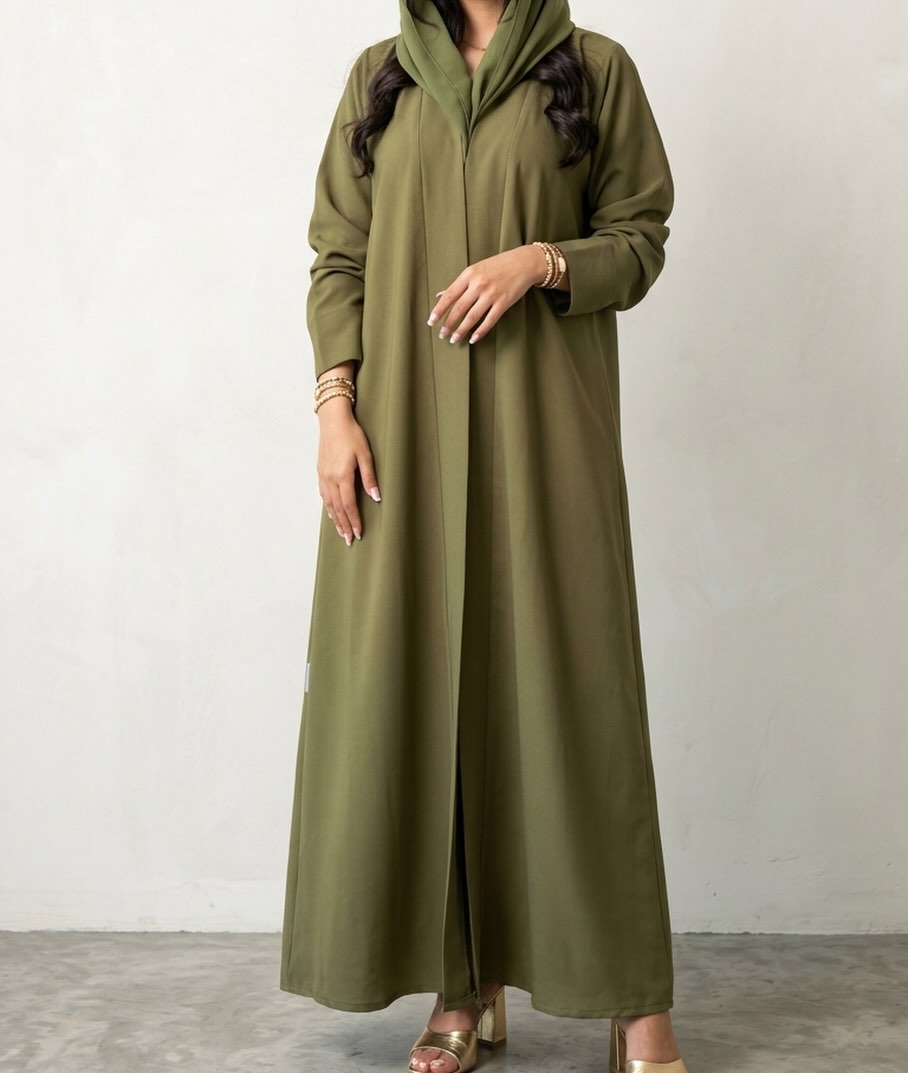 Olive Green Abaya with Matching Shaila