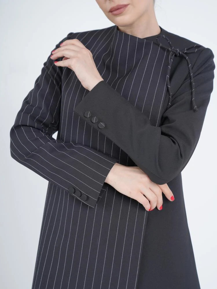 Black Pinstripe Designer Abaya