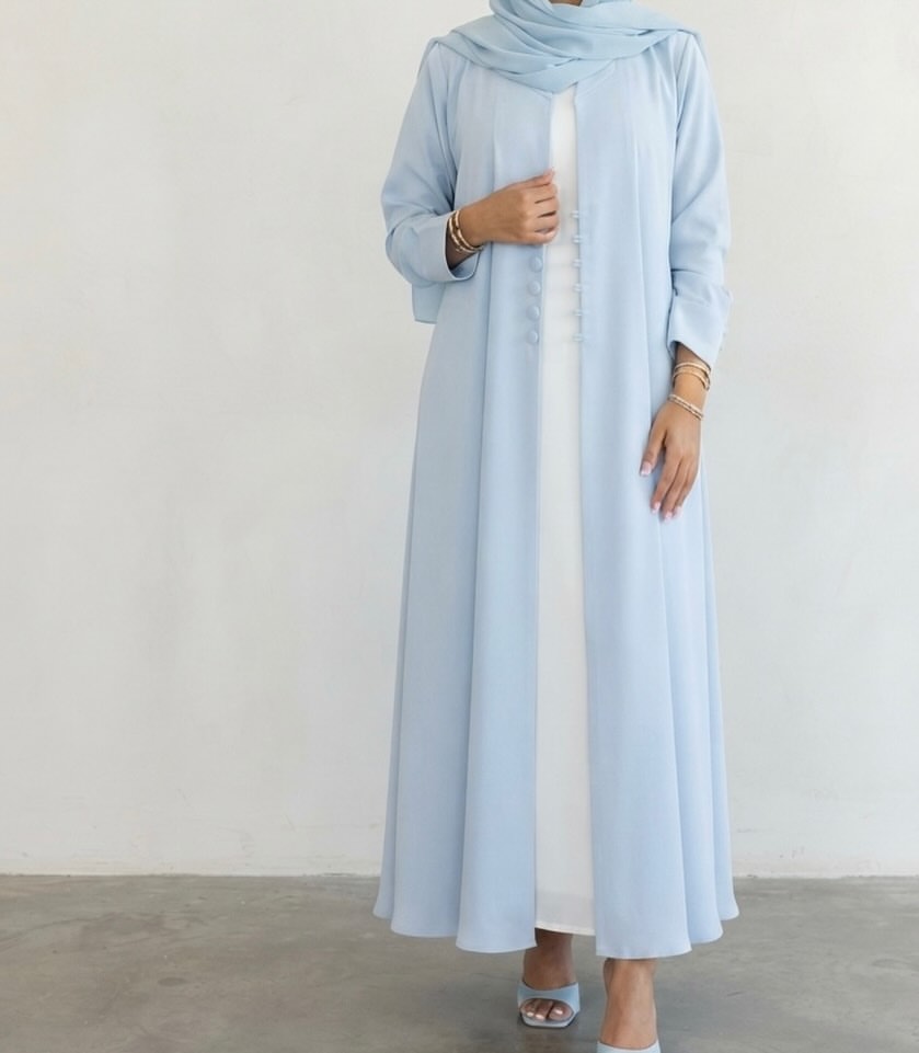 Sky Blue Abaya Set with Matching Hijab
