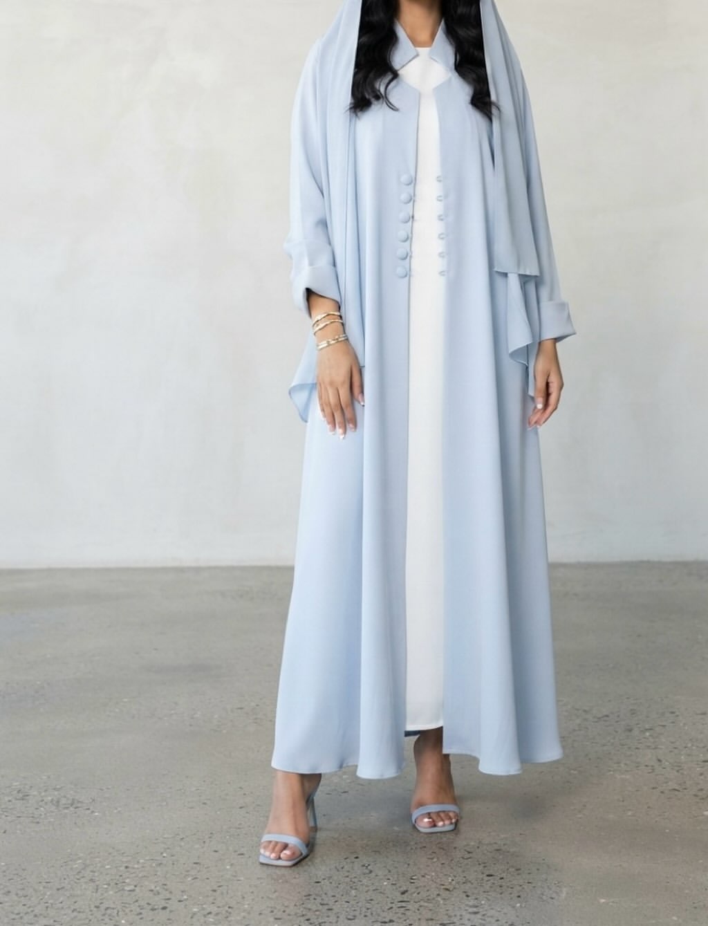 Sky Blue Abaya Set with Matching Hijab