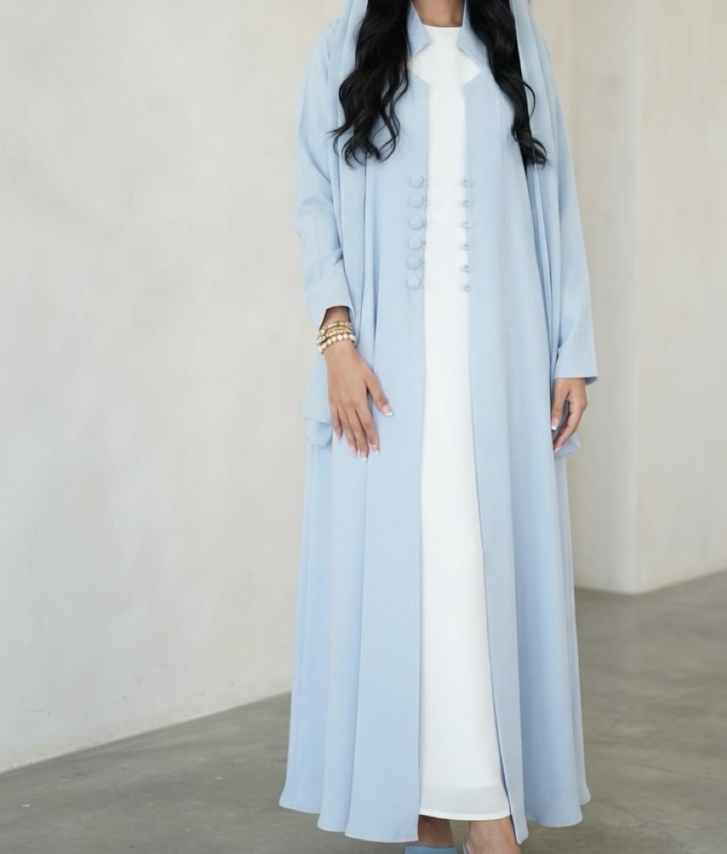 Sky Blue Abaya Set with Matching Hijab