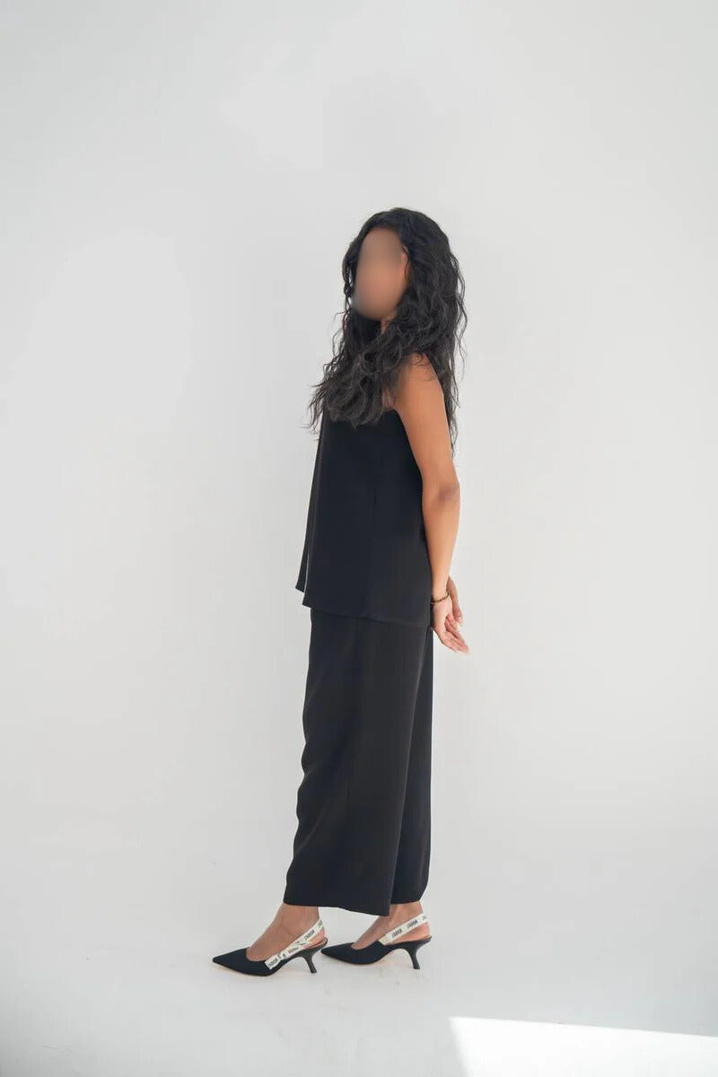 Black crepe blouse and pants set