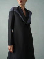 Black Blazer Abaya with Slate Grey Contrast Lapel