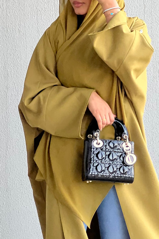 Mustard Green Abaya - Half bisht Abaya