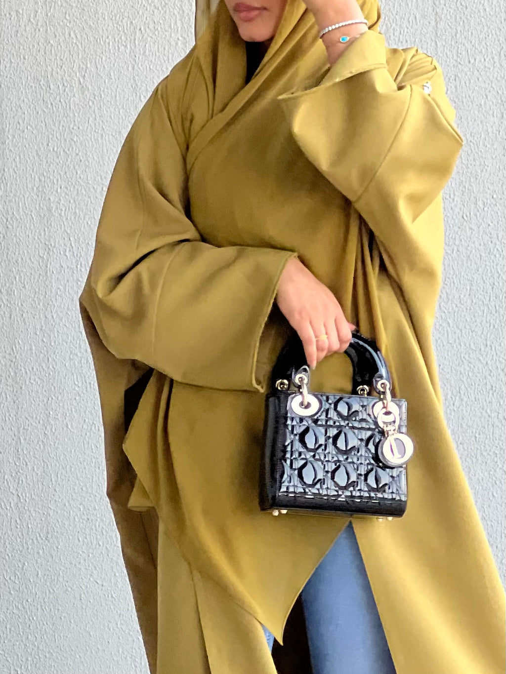 Mustard Green Abaya - Half bisht Abaya