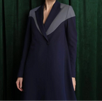 Navy Blue Blazer Abaya with Geometric Grey Contrast Lapel