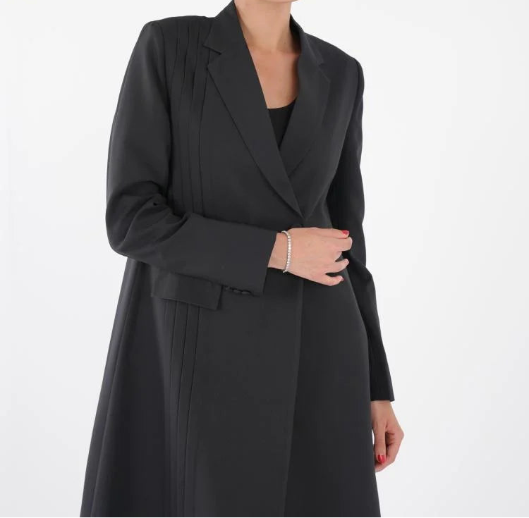 Classic Black Blazer Collar Open Abaya