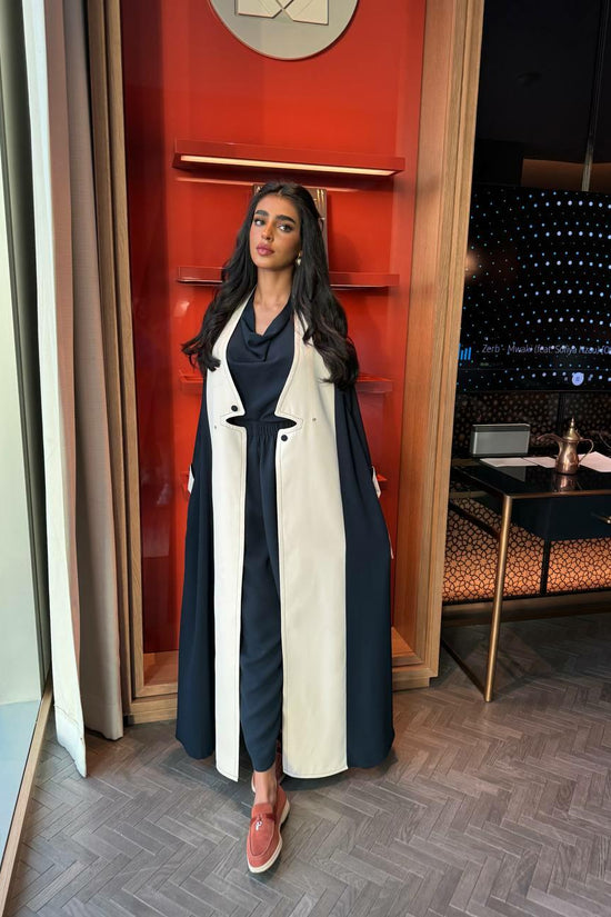 Navy and Beige Crepe Abaya