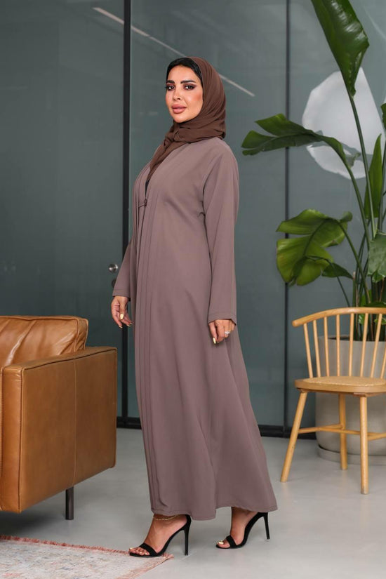 Mauve Crepe Abaya with Button in Front