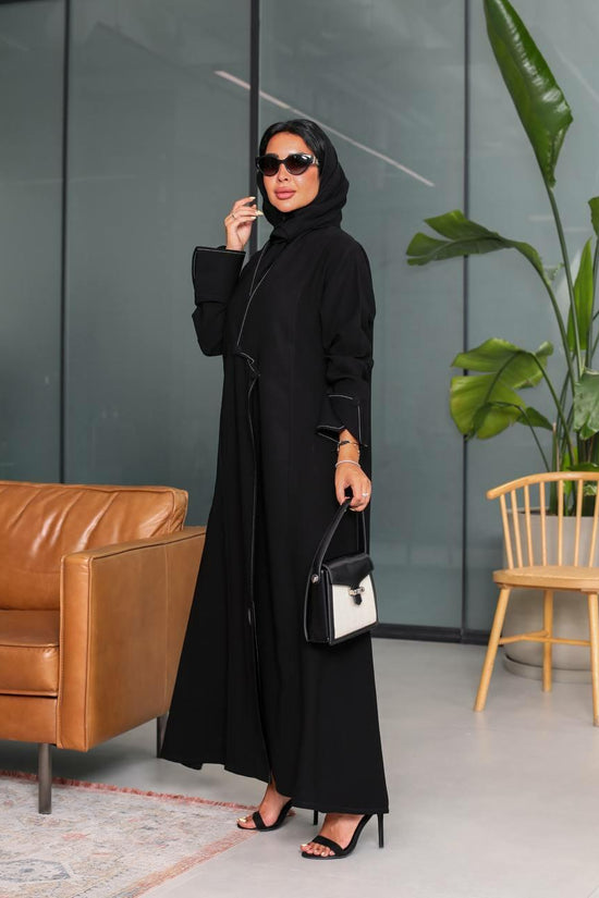 Black Abaya with Thread Details