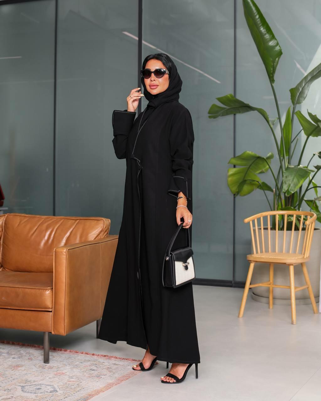 Black Abaya with Thread Details