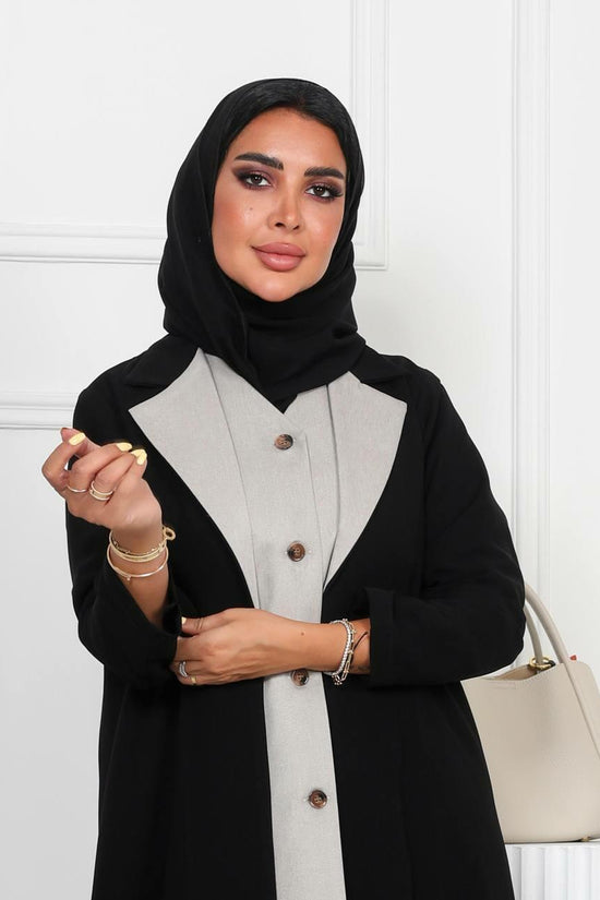 Black crepe abaya with beige