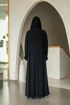 black crepe abaya  lined with gray chiffon