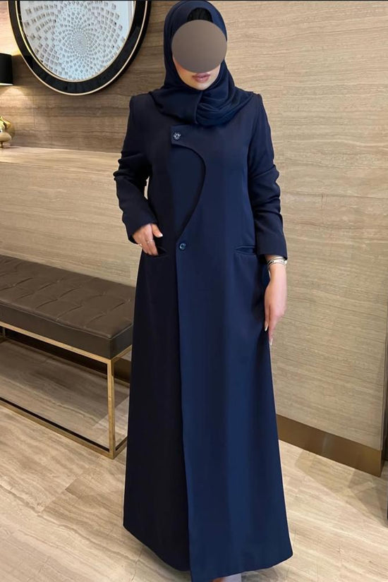 Navy Blue Overlap Abaya with Pocket Detail