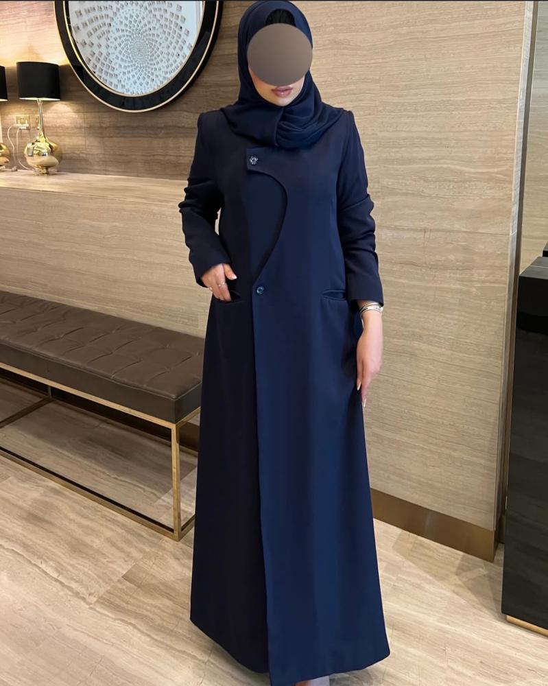Navy Blue Overlap Abaya with Pocket Detail