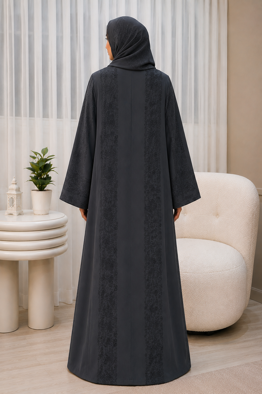 Charcoal Printed Abaya