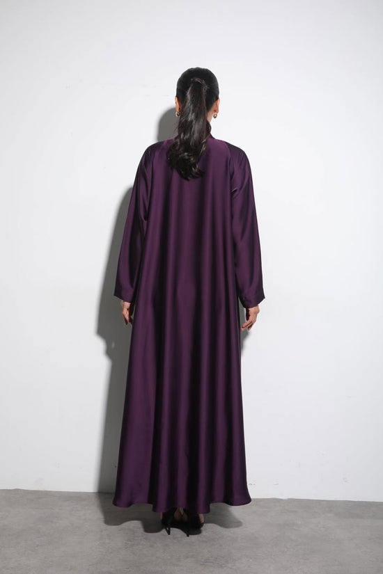 Satin Deep Violet Crochet Abaya
