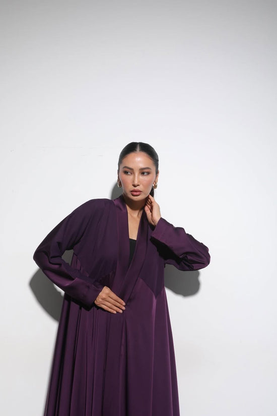 Satin Deep Violet Crochet Abaya