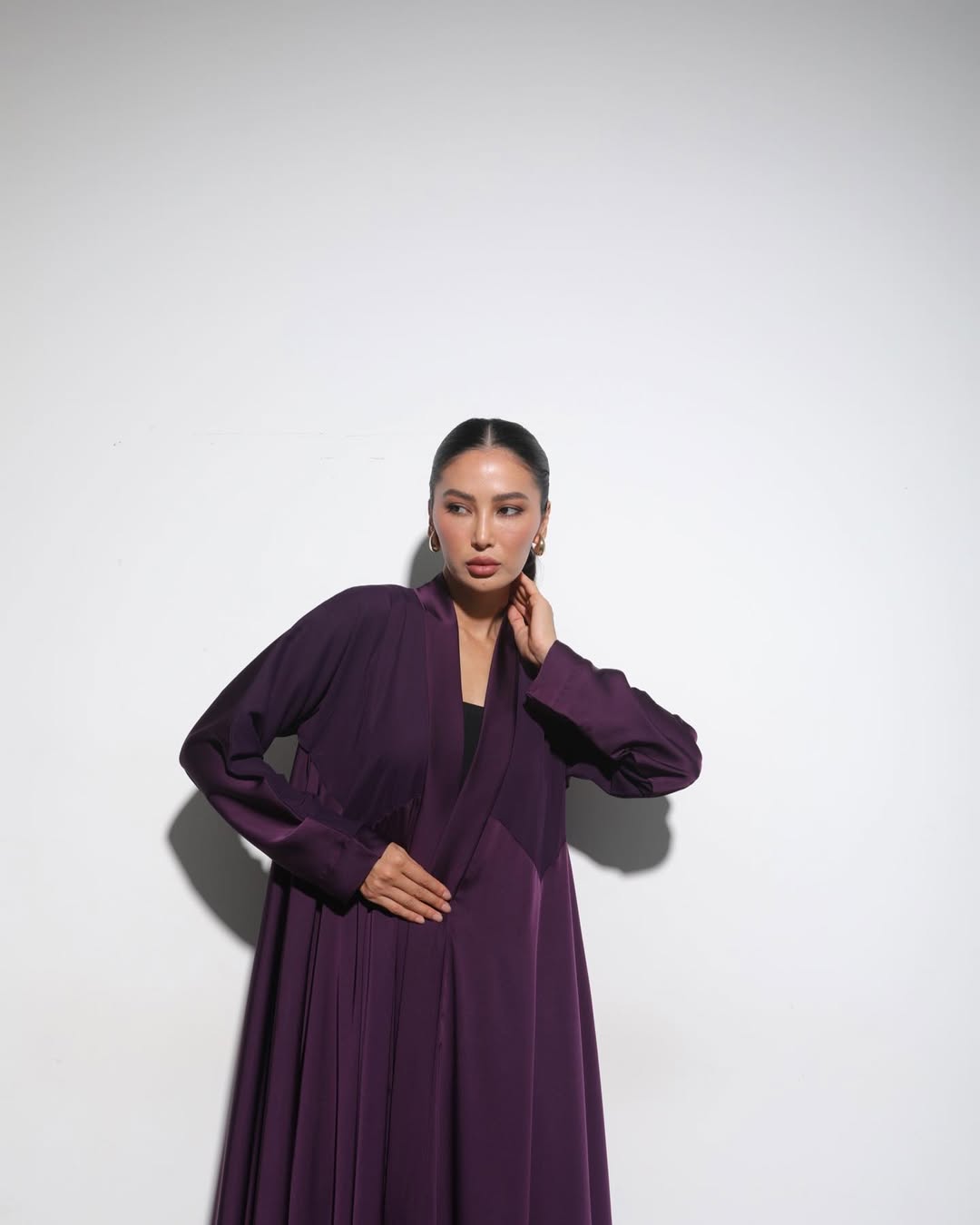 Satin Deep Violet Crochet Abaya