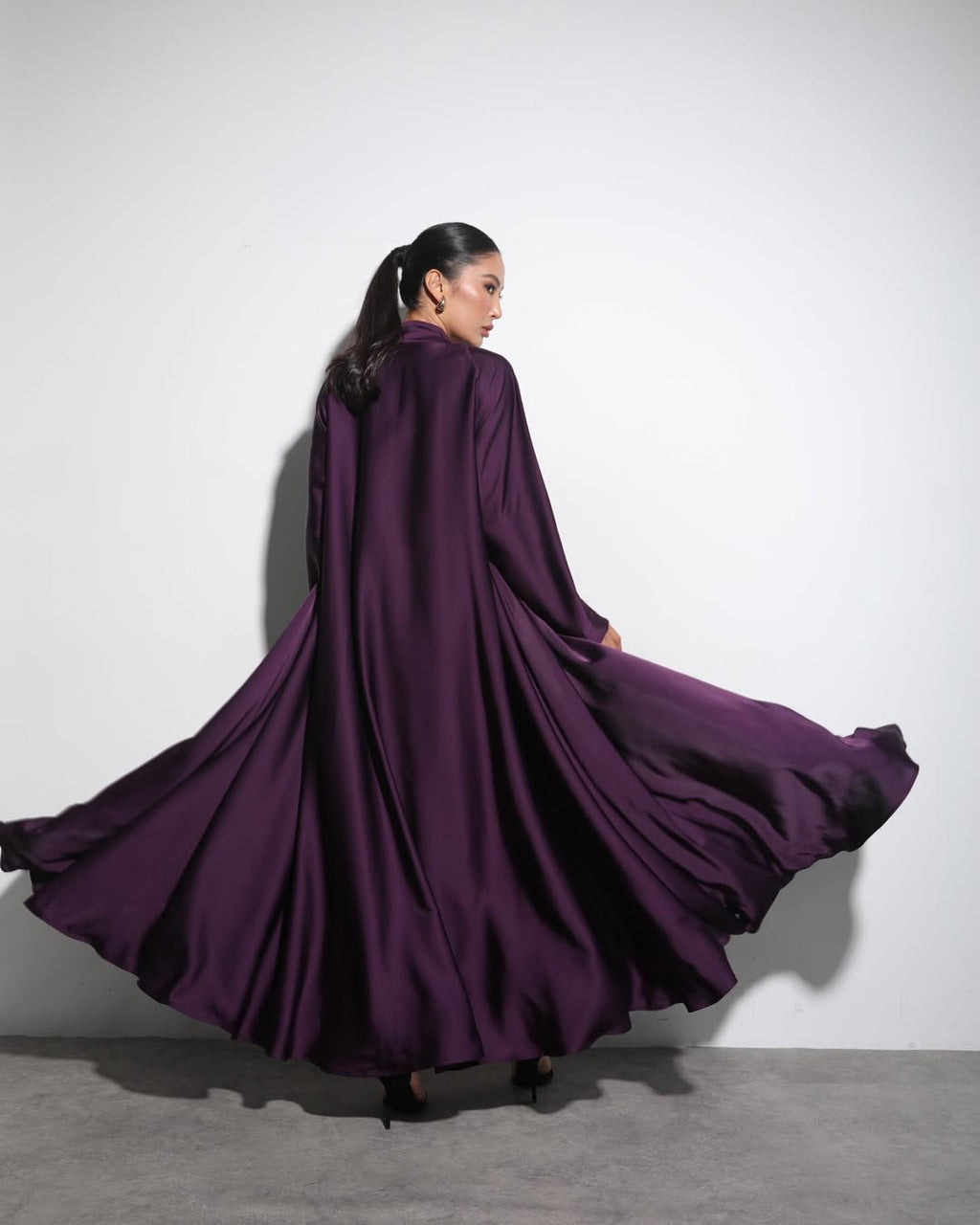 Satin Deep Violet Crochet Abaya