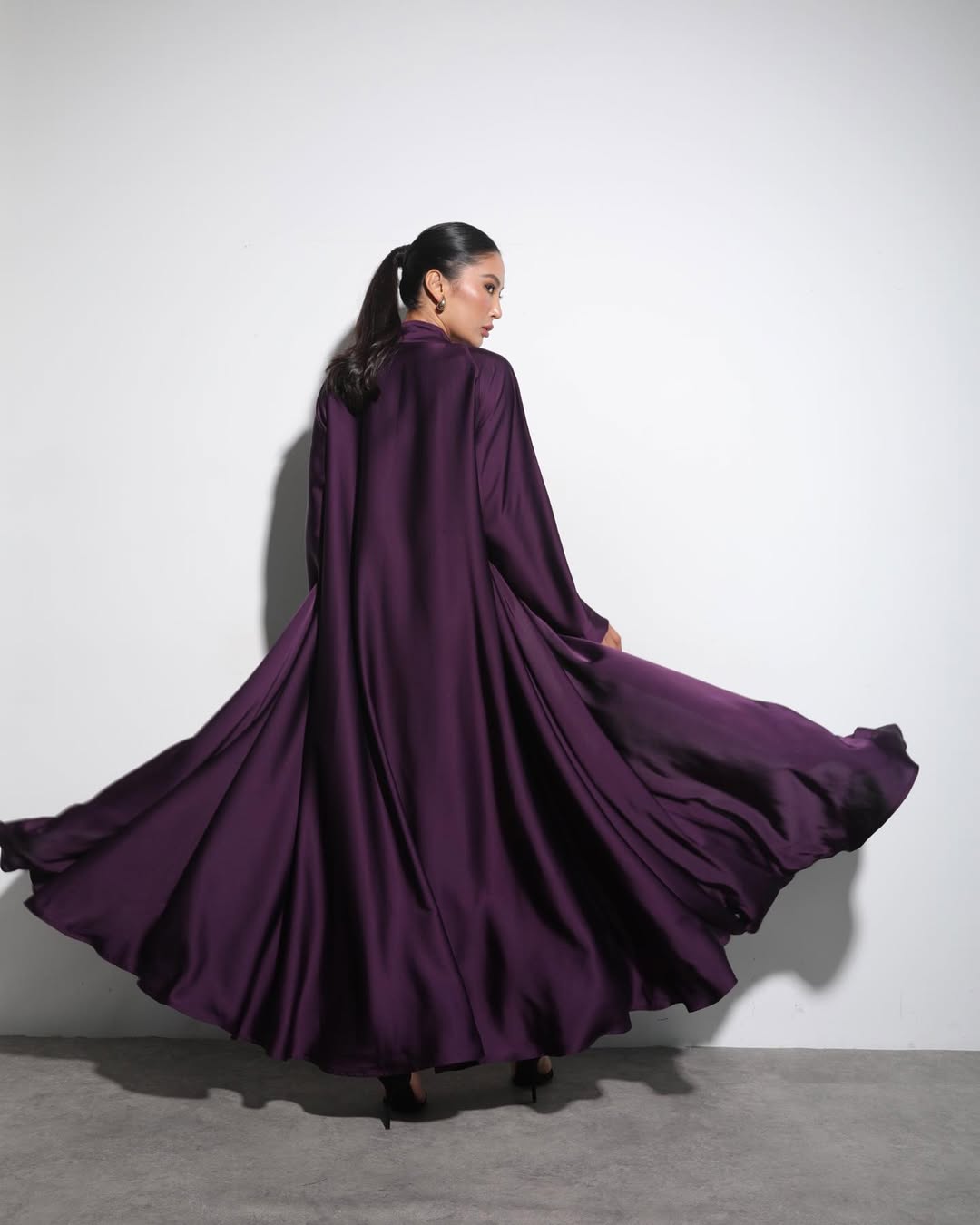 Satin Deep Violet Crochet Abaya