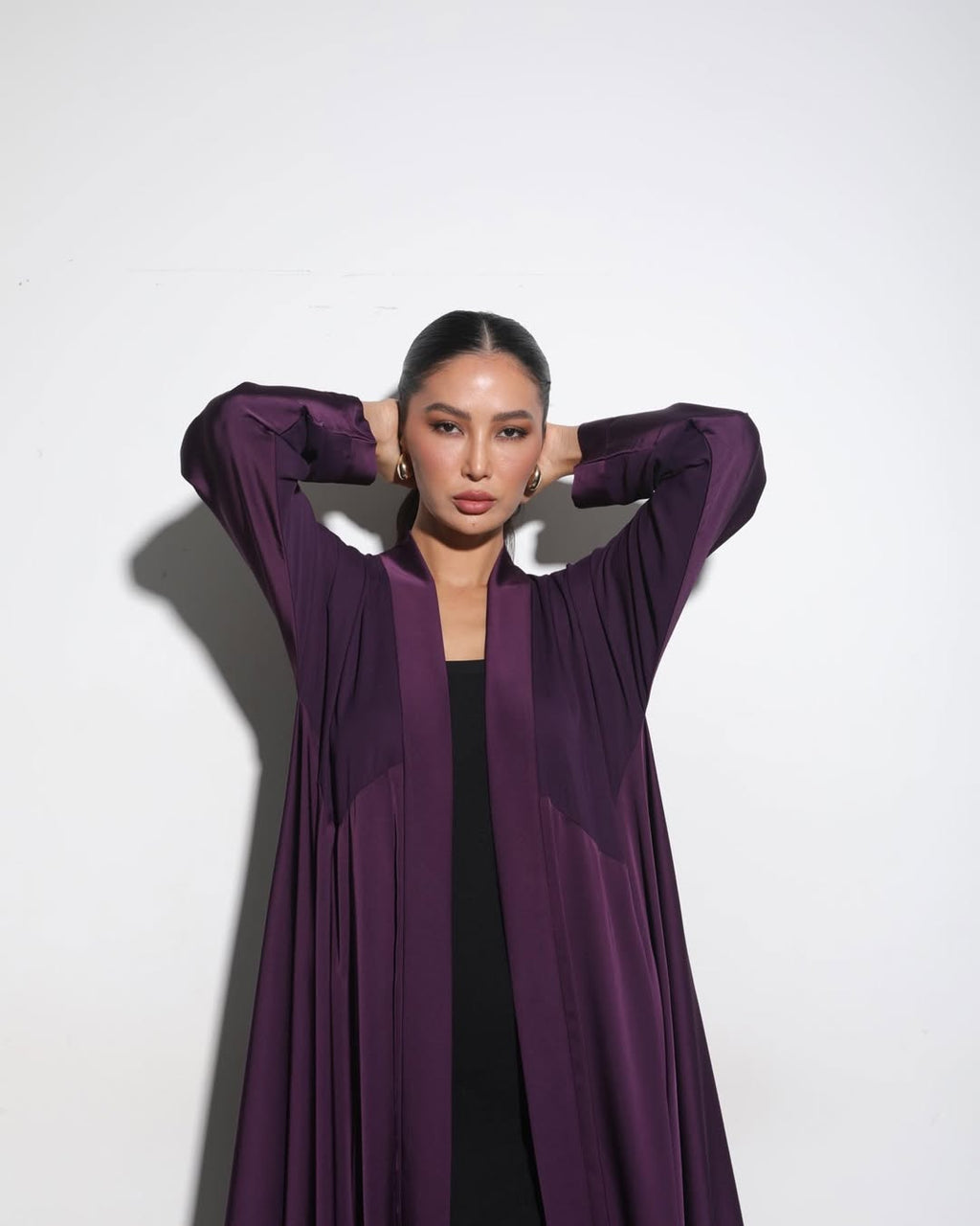Satin Deep Violet Crochet Abaya