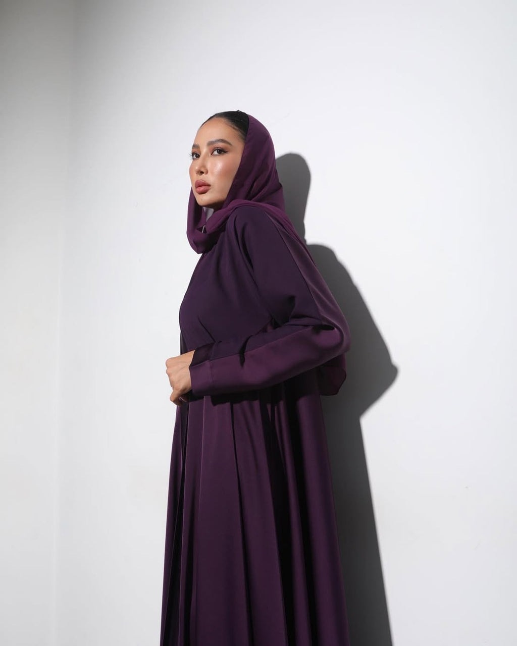 Satin Deep Violet Crochet Abaya
