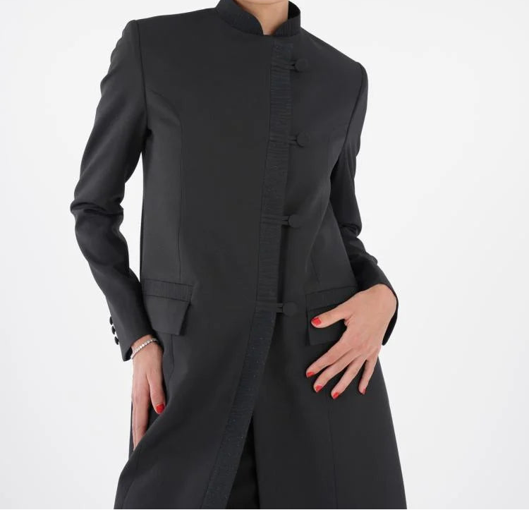 Premium Black Mandarin Collar Open Abaya