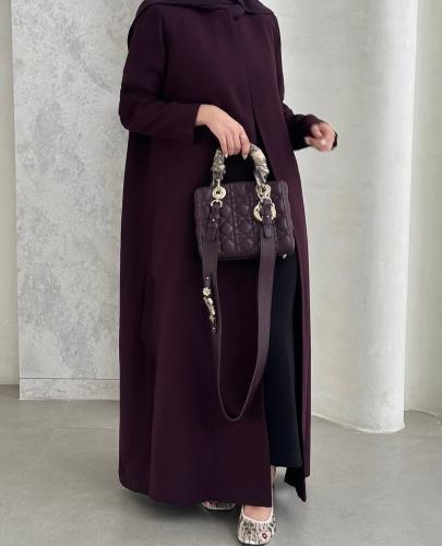 Plum Straight-Cut Abaya with Front Slit
