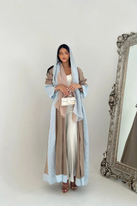 Beige and Blue Color Block Abaya