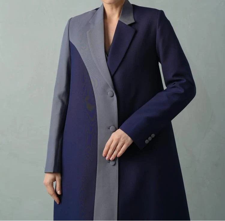 Navy Blue Colour Block Blazer Abaya with Grey Contrast Panel