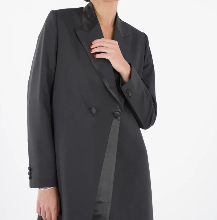Luxury Black Satin Lapel Blazer Abaya