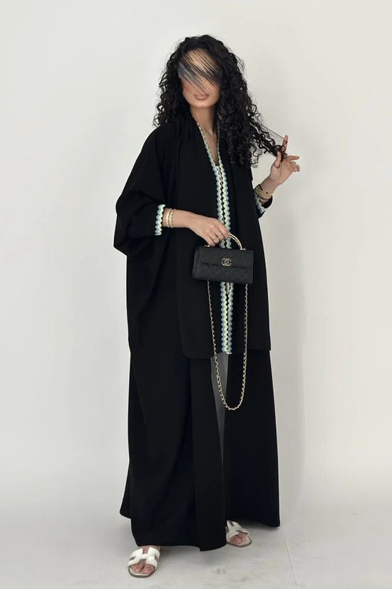 Black Relaxed-Fit Abaya with Contrasting Trim