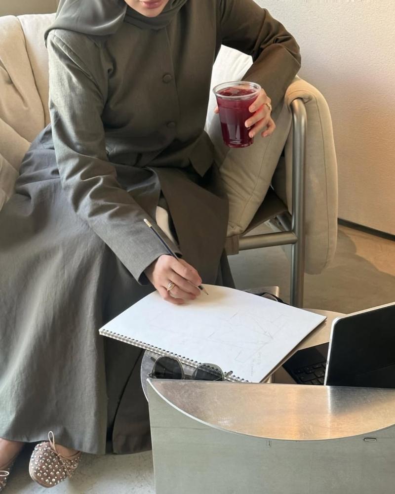 Linen Button-Front Abaya – Olive Grey