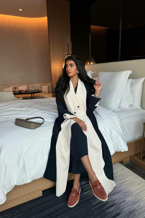 Navy and Beige Crepe Abaya