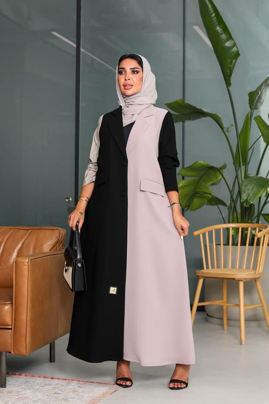 Black with Beige Blazer Abaya