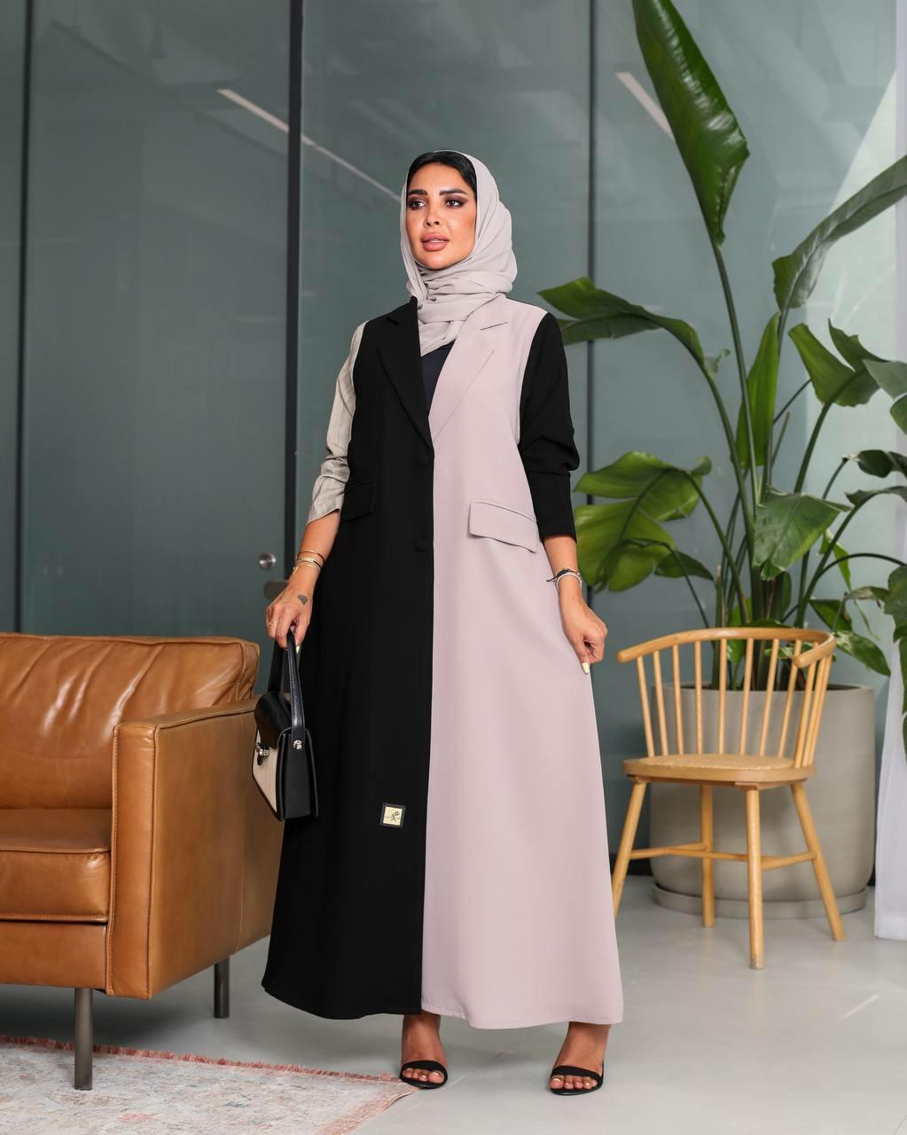 Black with Beige Blazer Abaya