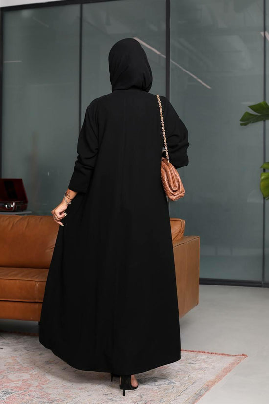 Black Abaya with Button in front