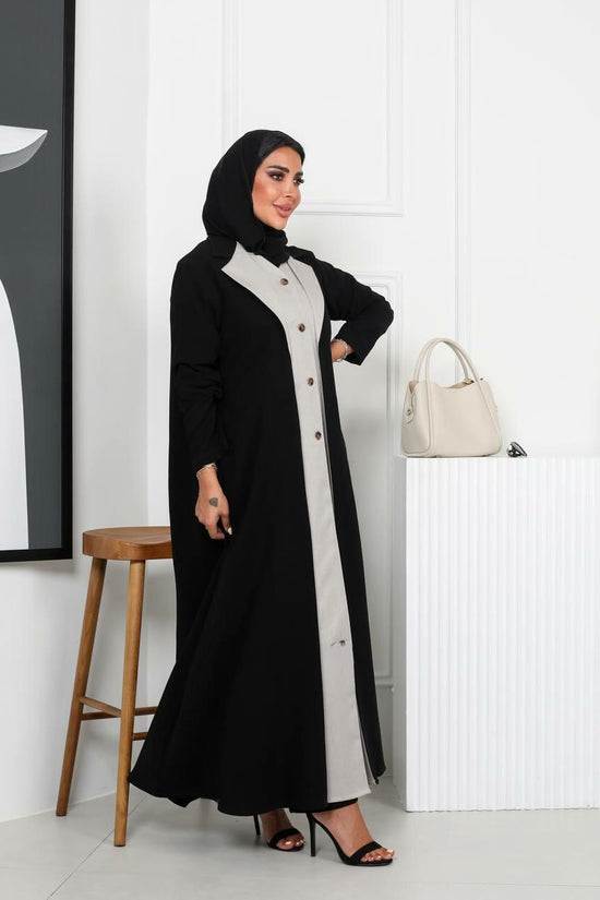 Black crepe abaya with beige