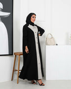 Black crepe abaya with beige
