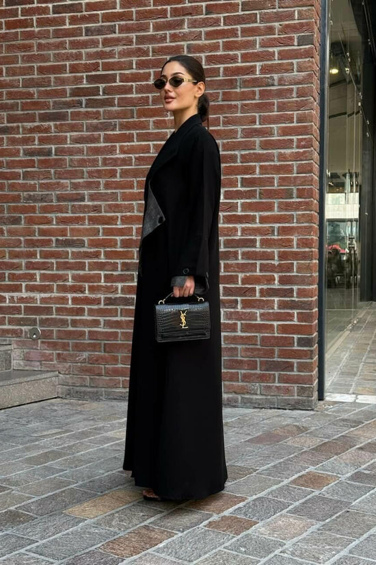Black crepe abaya with striped trimming